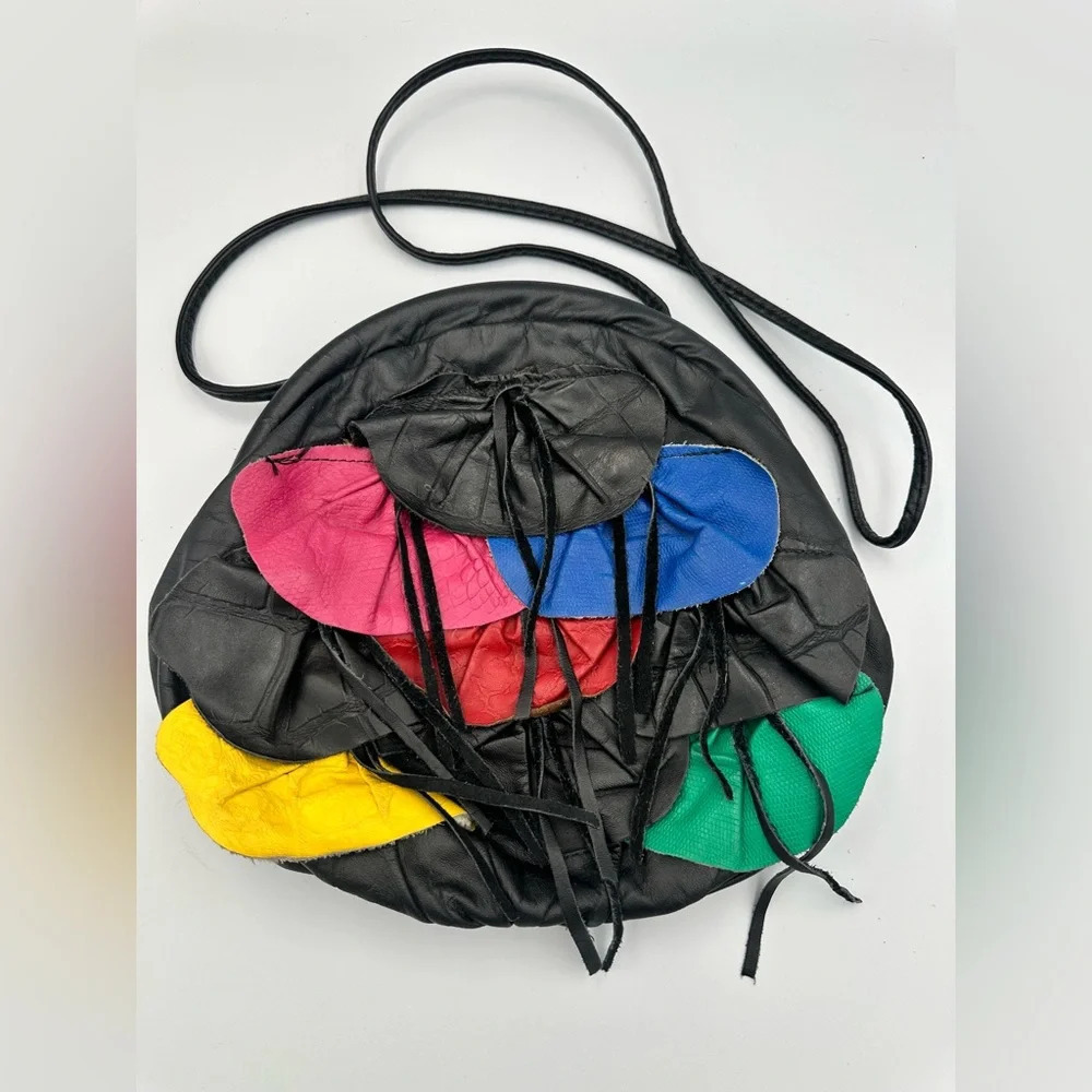 Vintage 80s Jewel Tone Colorful Crossbody Leather Purse